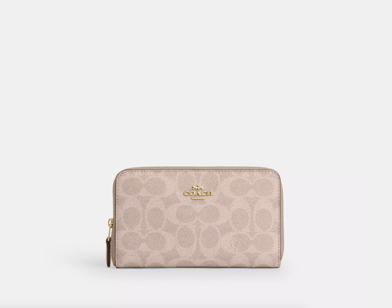 Coach Medium Id Zip Wallet In Signature Canvas Sand Chalk Butik Sarah Shaber