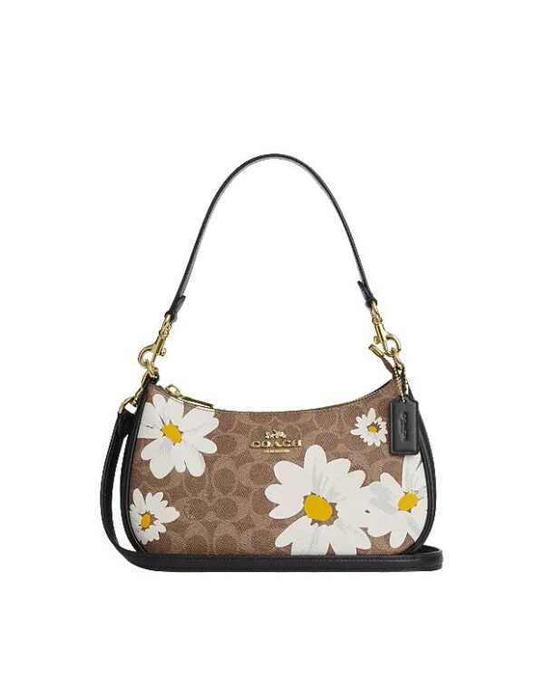 Coach Teri Shoulder Bag In Signature Canvas with Floral Print (Tan Multi)