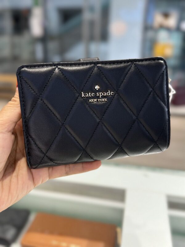 Kate Spade Carey Medium Compbifold Smooth Quilted Leather Wallet (Black)