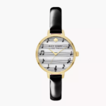 Kate Spade New York Metro Three-Hand Black Leather Music Note Watch (KSW1721)