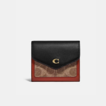 Coach Wyn Small Wallet In Colorblock Signature Canvas (Tan Black)-Boutique Collection