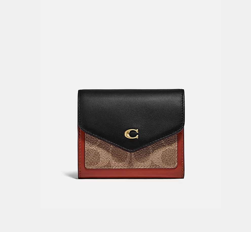 Coach Wyn Small Wallet In Colorblock Signature Canvas Tan Black Boutique Collection Butik Sarah Shaber