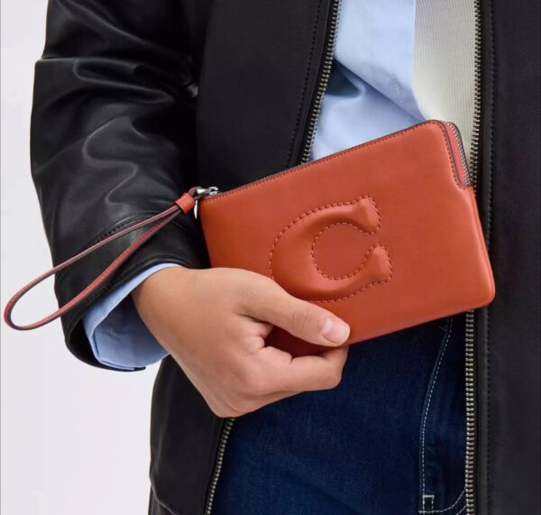 Pre Order - Coach Large Corner Zip Wristlet (Dark Orange) - Image 3