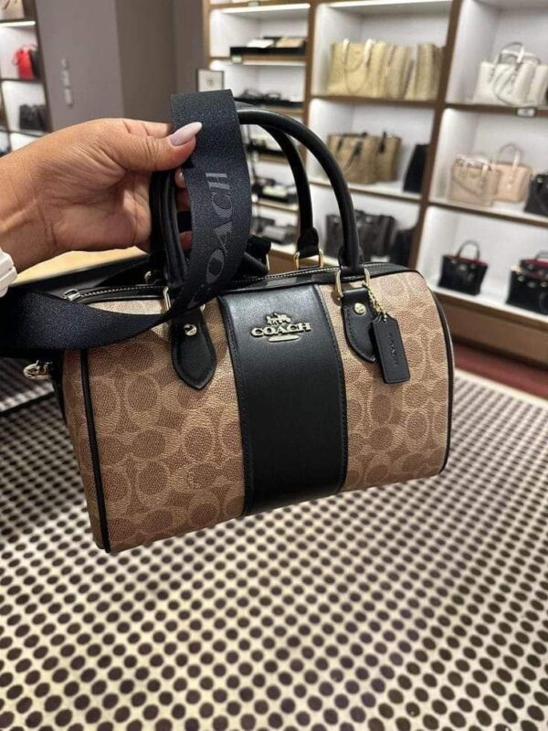 [Pre Order]- Coach Rowan Satchel Bag In Signature Canvas (Tan Black) - Image 5