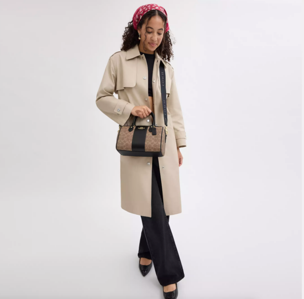 [Pre Order]- Coach Rowan Satchel Bag In Signature Canvas (Tan Black) - Image 2