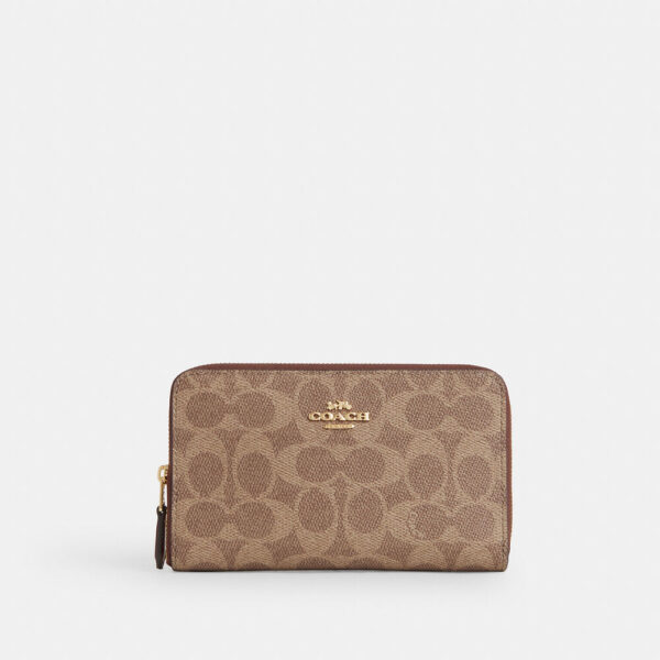 Coach Medium Id Zip Wallet In Signature Canvas (Tan Brown)