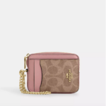 Coach Zip Card Case In Signature Canvas (Pink Petal)