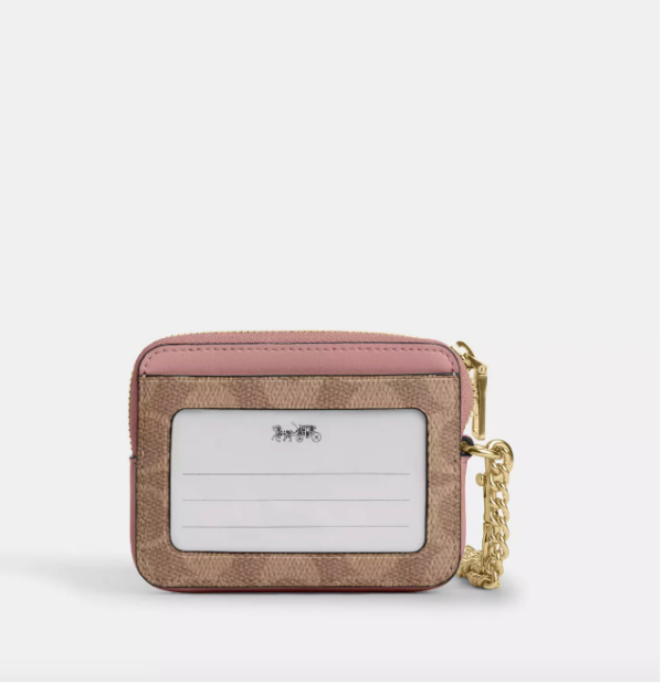 Coach Zip Card Case In Signature Canvas (Pink Petal) - Image 2