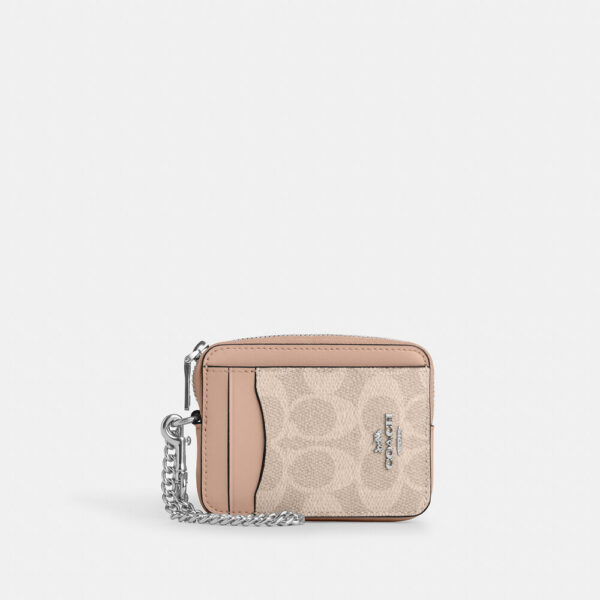 Coach Zip Card Case In Signature Canvas (Sand Taupe)