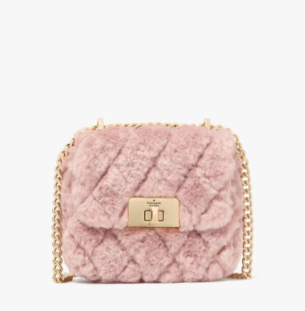 Pre Order-Kate Spade Carey Faux Fur Quilted Micro Flap Crossbody(Pink)