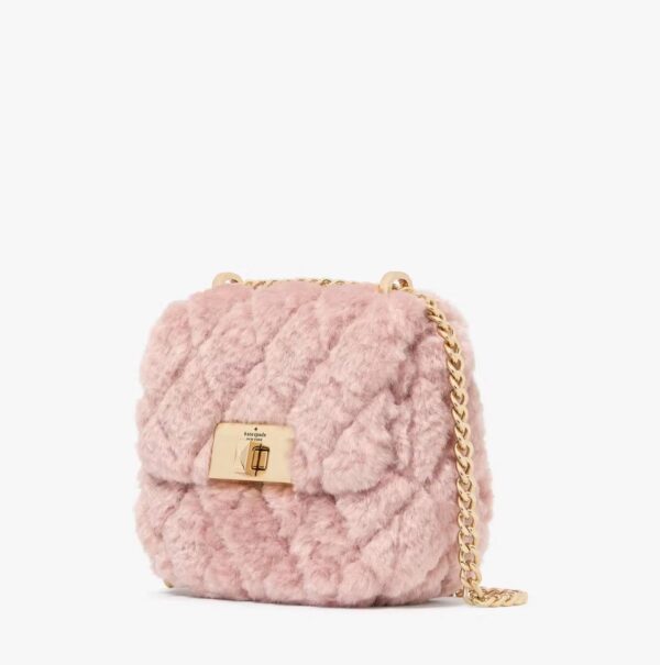 Pre Order-Kate Spade Carey Faux Fur Quilted Micro Flap Crossbody(Pink) - Image 2