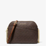Michael Kors Jet Set Travel Medium Signature Logo Dome Crossbody Bag (Brown)
