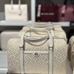 Michael Kors Jet Set Travel Medium Logo Jacquard Duffle Bag (Cream)