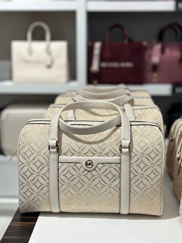 Michael Kors Jet Set Travel Medium Logo Jacquard Duffle Bag(Cream) CRAZY DEAL