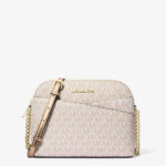 Michael Kors Jet Set Travel Medium Metallic Signature Logo Dome Crossbody Bag (Rose Gold)