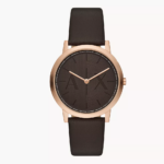 Armani Exchange Two-Hand Brown Leather Watch (Brown)