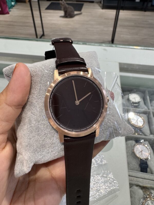 Armani Exchange Two-Hand Brown Leather Watch (Brown) - Image 4
