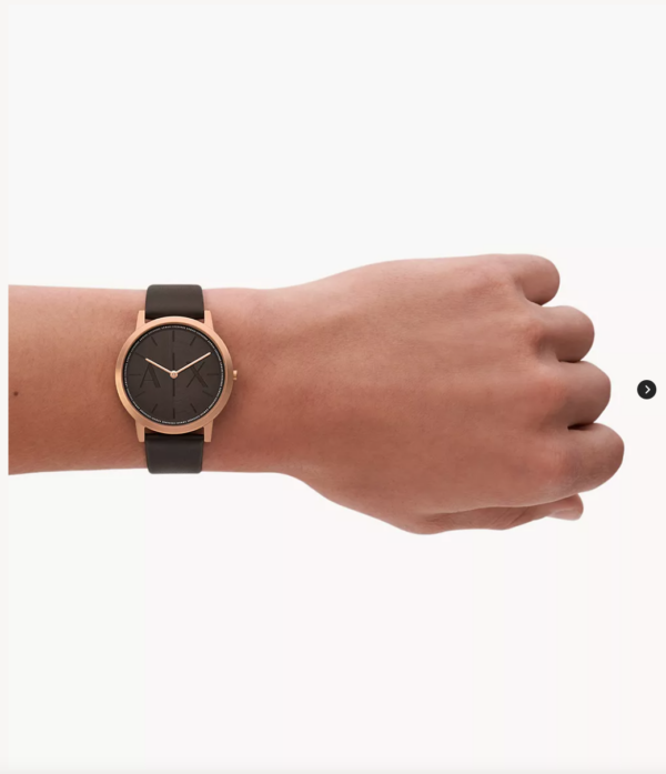 Armani Exchange Two-Hand Brown Leather Watch (Brown) - Image 3