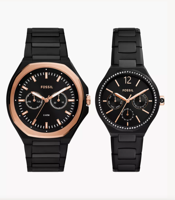 Fossil His and Her Multifunction Black Stainless Steel Watch Set(BQ2645 Set)