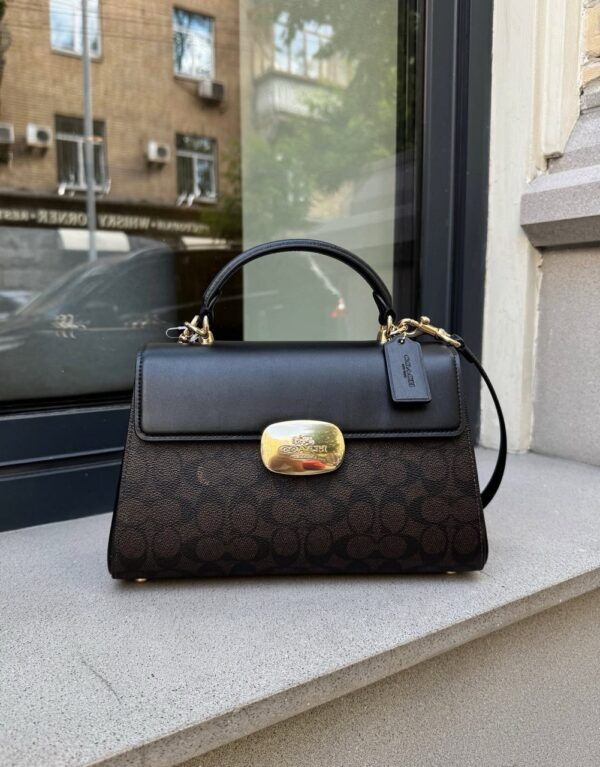 Coach Eliza Top Handle Bag In Signature Canvas (Brown Black) - Image 6