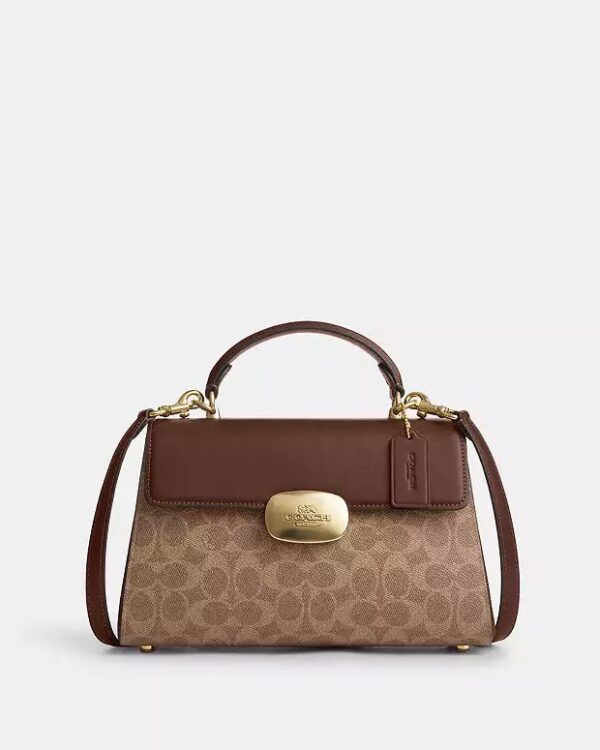 Coach Eliza Top Handle Bag In Signature Canvas (Tan Brown)