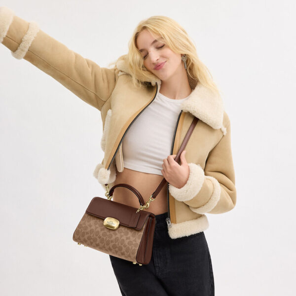 Coach Eliza Top Handle Bag In Signature Canvas (Tan Brown) - Image 5