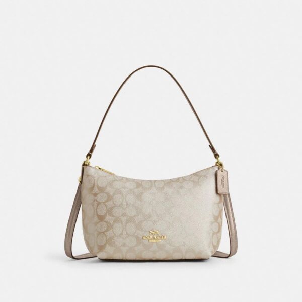 Coach Zip Top Shoulder Bag In Signature (Champagne)