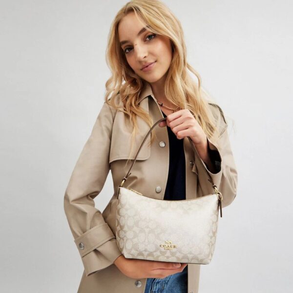 Coach Zip Top Shoulder Bag In Signature (Champagne) - Image 5