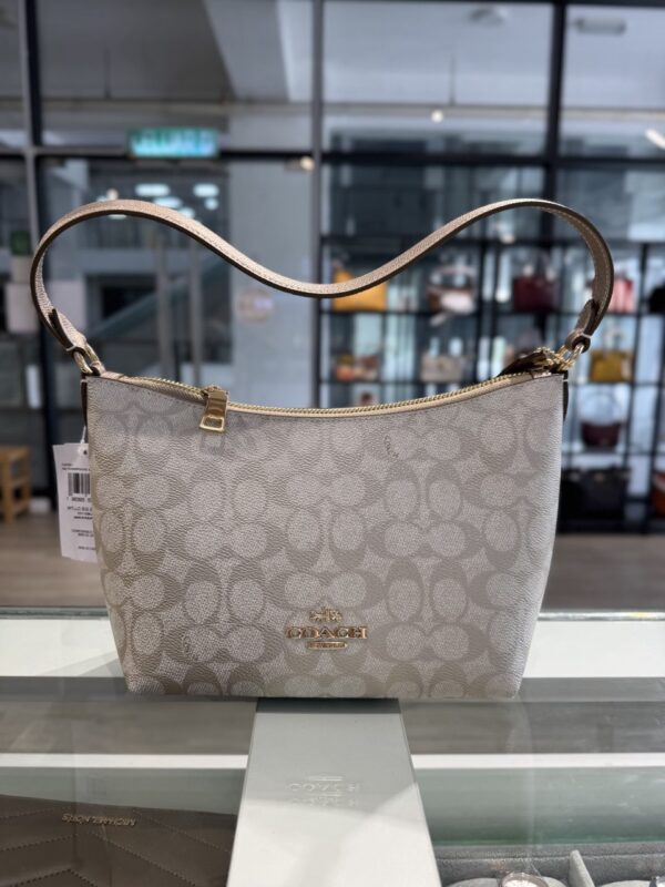 Coach Zip Top Shoulder Bag In Signature (Champagne) - Image 7