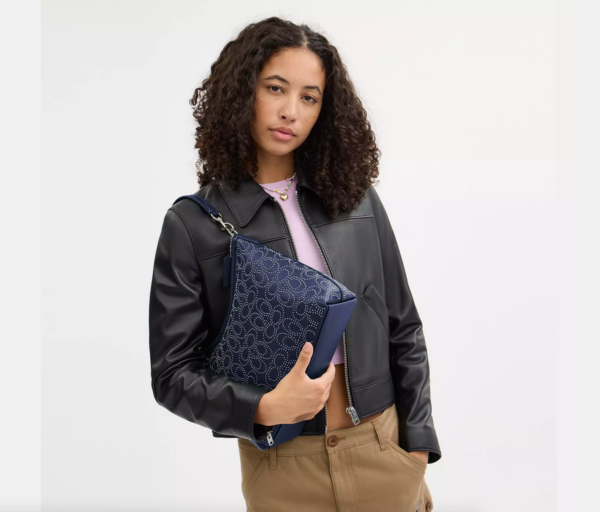 Coach Laurel Shoulder Bag With Signature Rivets (True Navy) - Image 4