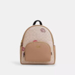 Coach Court Backpack In Signature Canvas With Lips Print (Sand Multi)