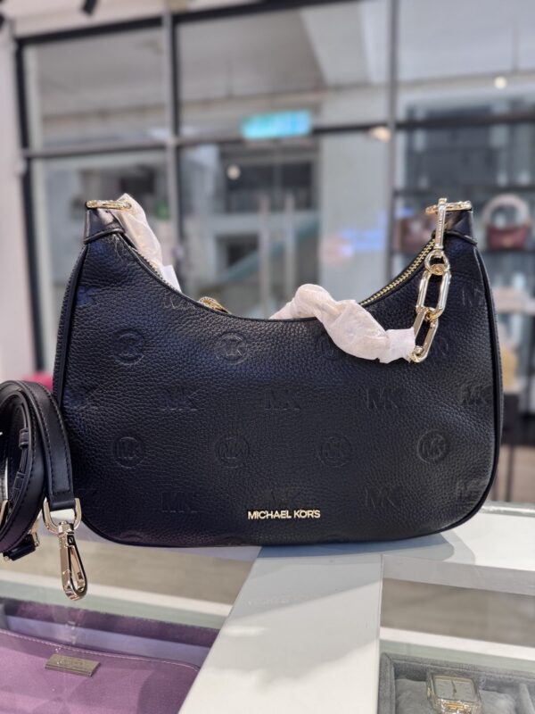 Michael Kors Cora Large Pebbled Leather Shoulder and Crossbody Bag (Black) RSKF