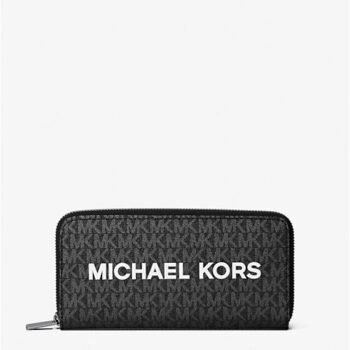 Michael Kors Cooper Signature Logo Zip-Around Wallet (Black)