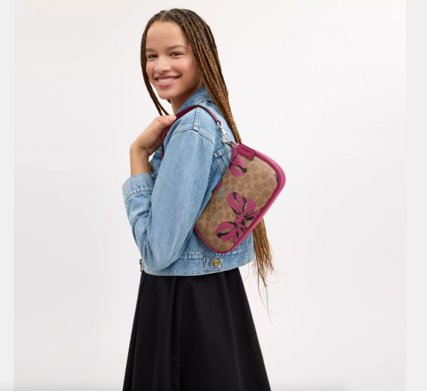 Coach Teri Shoulder Bag In Signature Canvas With Bow Print (Tan Pink Multi) - Image 4