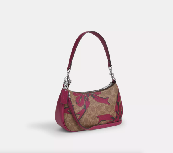 Coach Teri Shoulder Bag In Signature Canvas With Bow Print (Tan Pink Multi) - Image 3
