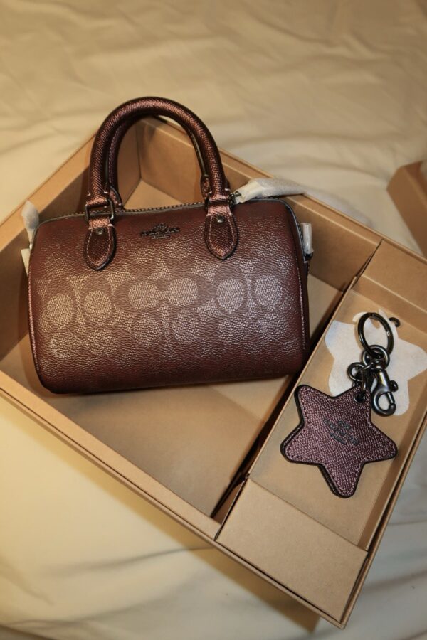 Coach Boxed Mini Rowan Crossbody Bag And Mirror Bag Charm Set In Signature Canvas In Red(Wine Multi) - Image 4