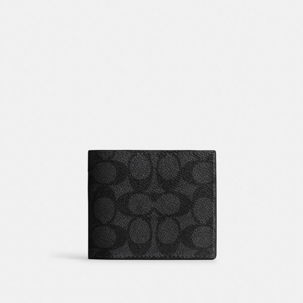 Coach Id Billfold Wallet In Signature Canvas (Charcoal)