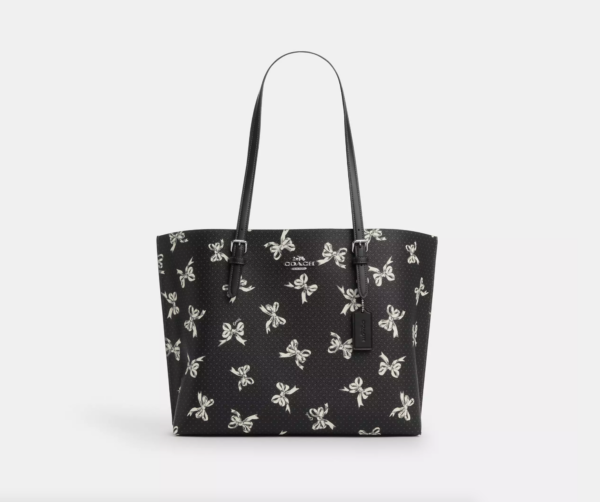 Coach Mollie Tote Bag With Bow Print (Black)