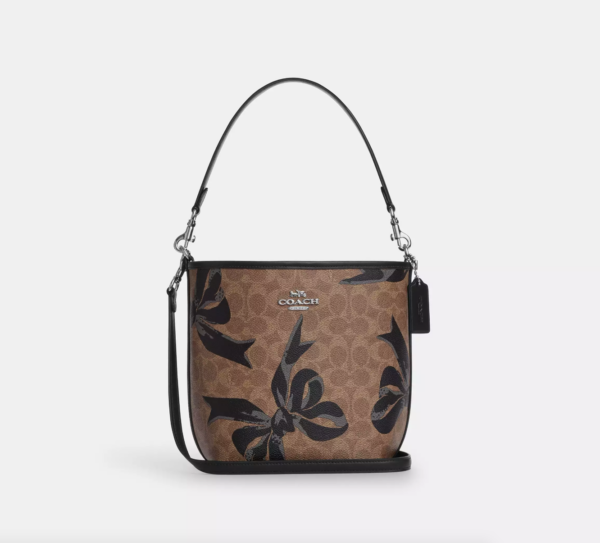Coach City Bucket Bag In Signature Canvas With Bow Print (Tan Black Multi)
