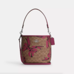 Coach City Bucket Bag In Signature Canvas With Bow Print (Tan Pink Multi)