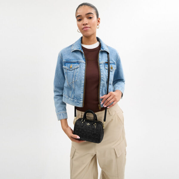 Coach Mini Rowan Crossbody Bag In Signature Leather (Black) - Image 3