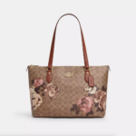 Coach Gallery Tote Bag In Signature Canvas With Rose Print (Tan Multi)