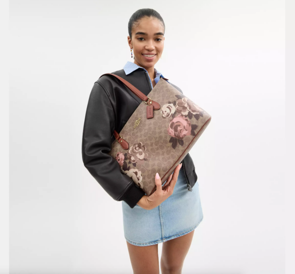 Coach Gallery Tote Bag In Signature Canvas With Rose Print (Tan Multi) - Image 4