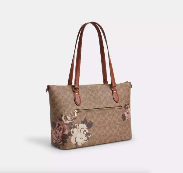 Coach Gallery Tote Bag In Signature Canvas With Rose Print (Tan Multi) - Image 3