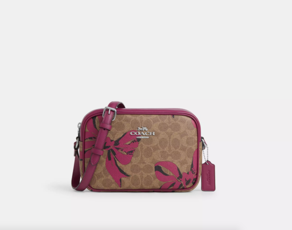 Coach Jamie Camera Bag In Signature Canvas With Bow Print (Tan Pink Multi)
