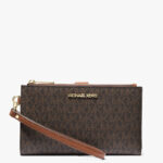 Michael Kors Jet Set Travel Large Logo Double Zip Wristlet Wallet (Brown Logo)
