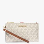 Michael Kors Jet Set Travel Large Logo Double Zip Wristlet Wallet (Vanilla)