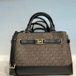 Michael Kors Reed Small Logo Belted Satchel (Brown Black)