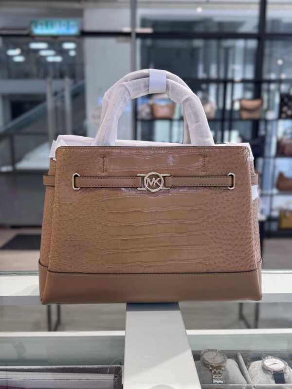 Michael Kors Reed Large Belted Croc Embossed Satchel(Deer)
