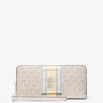 Michael Kors Jet Set Travel Large Signature Logo and Metallic Continental Wallet (Vanilla)